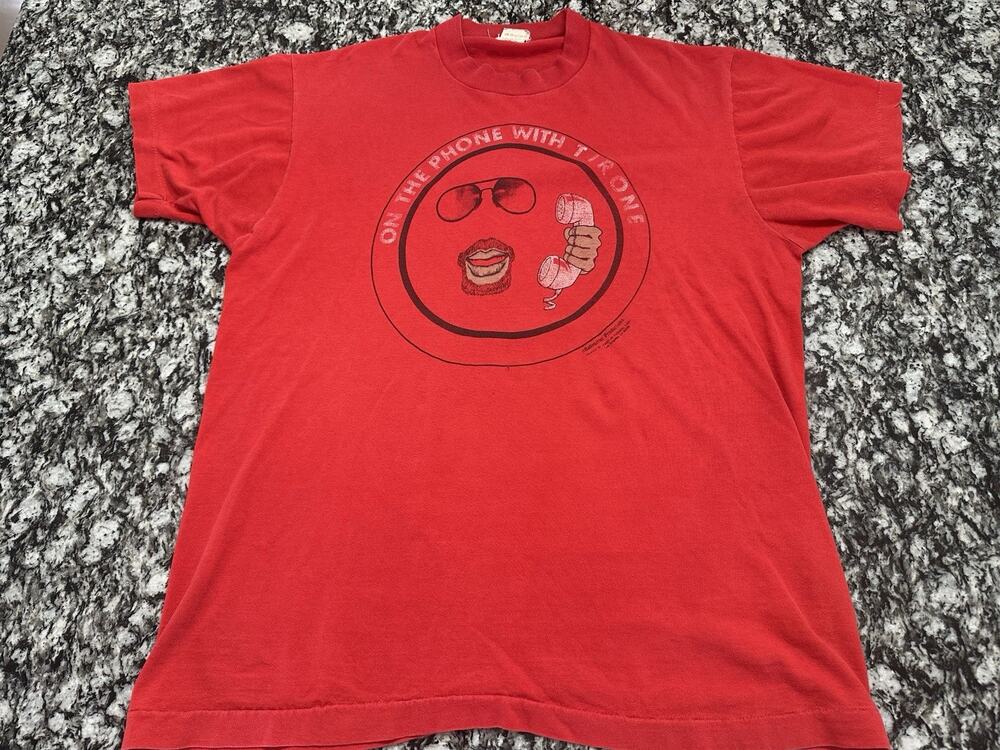 Vintage 80’s 90s Single Stitch T Shirt SZ L ON THE PHONE WITH TIRONE USA Rare